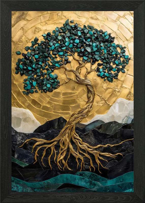 Gold Tree Mosaic Art Framed Wall Art Poster Canvas Print Picture