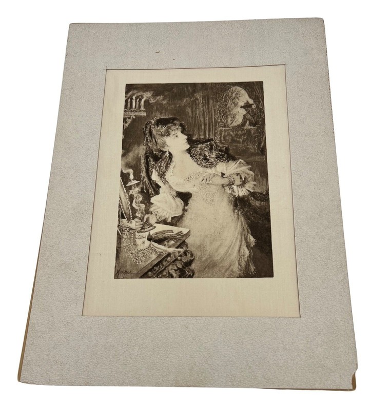 Antique Photo-Etching on Silk Fedelma & Zarca from Spanish Gypsy St John Harper