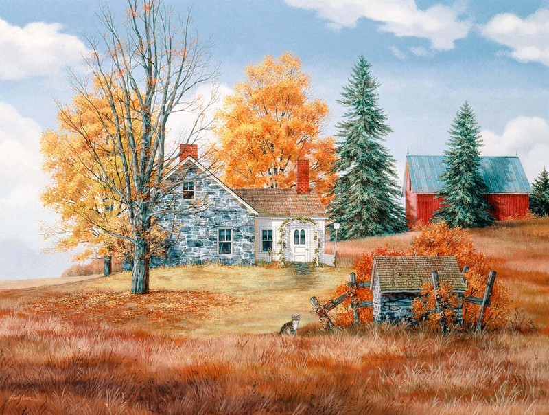 Four Season Farm Autumn by Fred Swan Fine Art Print House Barn Landscape 20×26