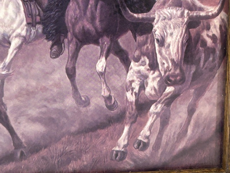 Vintage AMERICANA ART Joe Ruiz Grandee CATTLE DRIVE Cowboys Horses FRAMED gallery