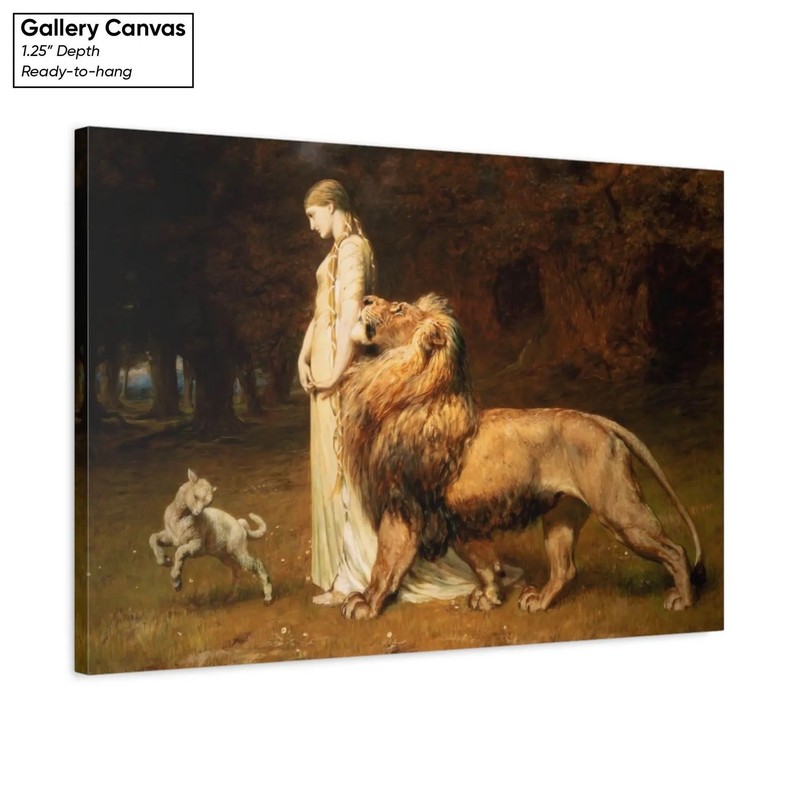 Una and the Lion by Briton Riviere Canvas Print, Faerie Queene Poster