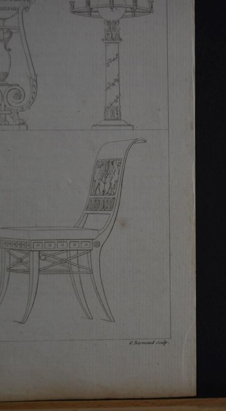 Antique Art Engraving Ancient Greek Furniture 1820's Original France gallery