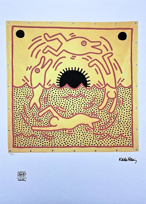 KEITH HARING – Dolphins – signed, numbered edition 67/150, 50×70 cm