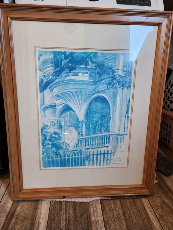 Vintage Framed Blue Architectural Prints – “Two Meeting Street Inn” & “Savannah