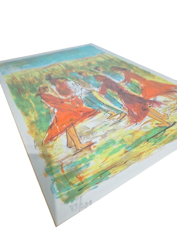 Framed Limited Edition Print 87/300 – Colorful Dancing Figures Signed Art gallery