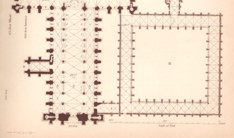 Antique Engraving 1895 Salisbury Cathedral Schematic Plan Color Plate gallery