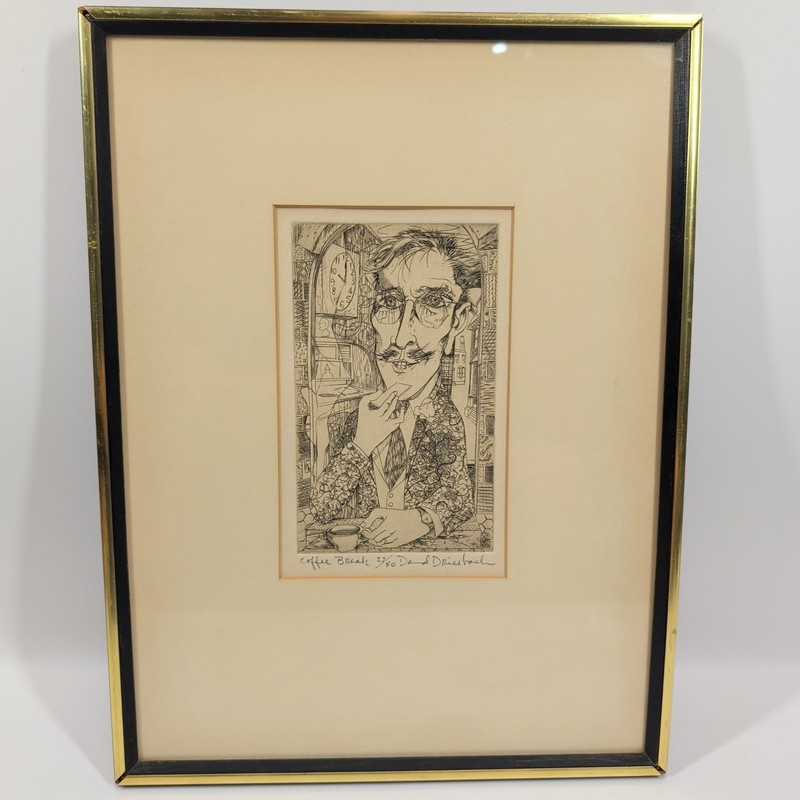 David Driesbach «Coffee Break» Etching Caricature Signed & Numbered 27/50 Framed