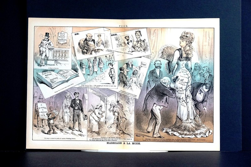 Marriage A La Mode 1879 LOVE ROMANCE MARRIAGE MULTIPLE DIVORCES BRIDE GROOM Puck gallery