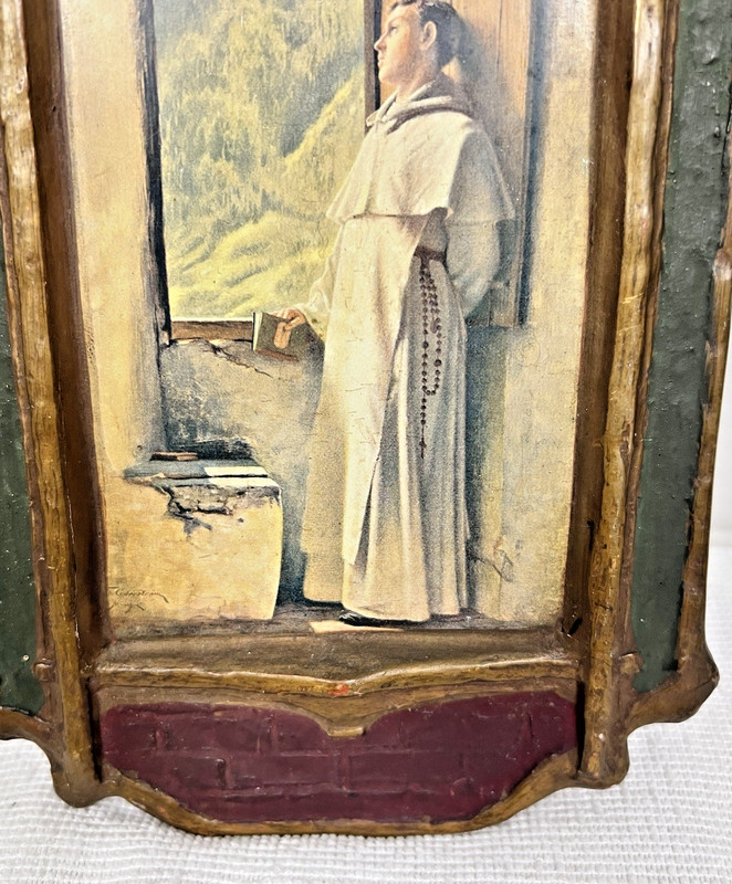 Vintage Gesso Duracraft Sunlight Cederstrom Monk Thinking Painted Ornate Frame gallery