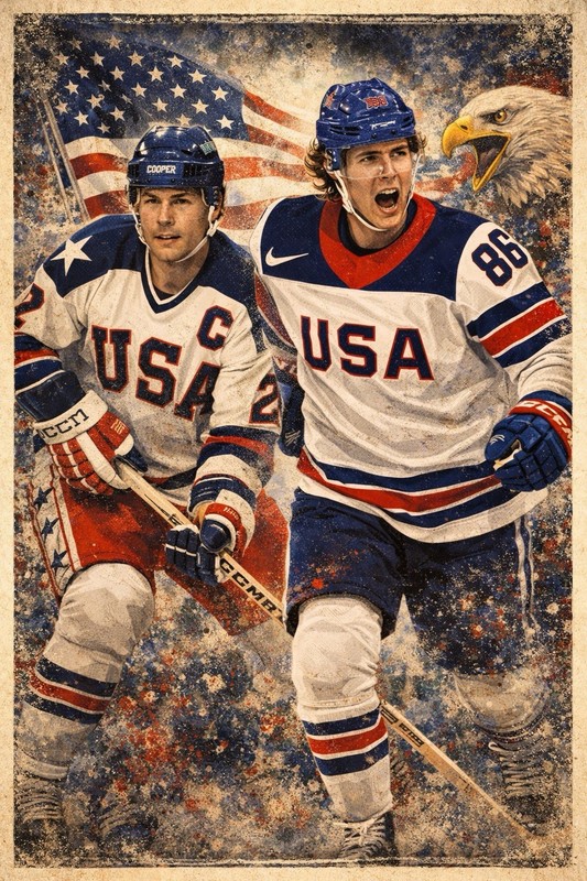 Jack Hughes Mike Eruzione Miracle 1980 2026 Team USA Gold Wall Art Print 🇺🇸