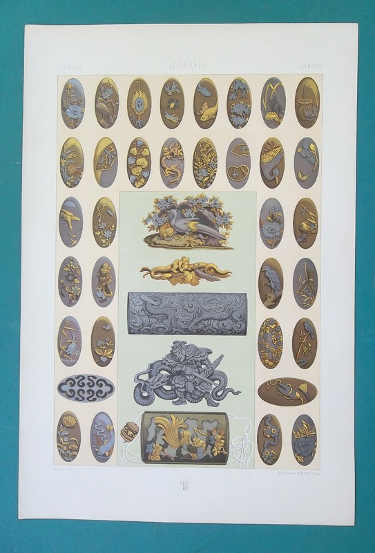 JAPAN Ornaments Dragons Birds Animals Floral Fishes – 1878 Racinet COLOR Print