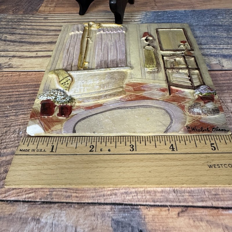 C Winterle Olson 3D Wall Art Resin Plaque Painting Bathroom Signed Kitschy-READ gallery