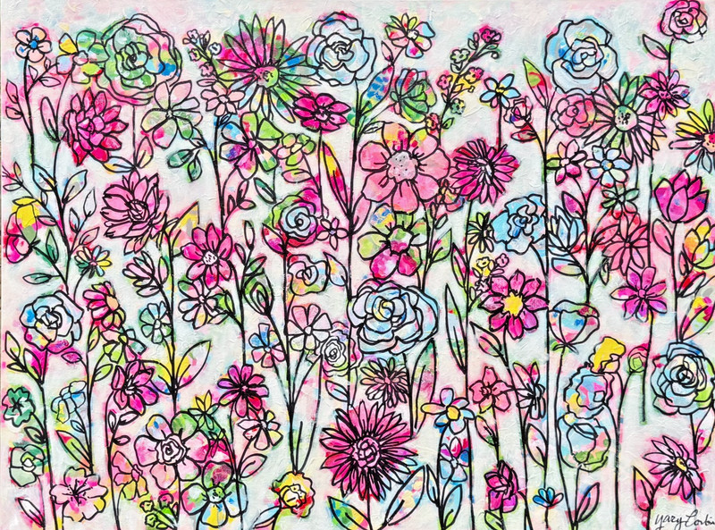 Blooming Fields of Happy Florals Art Prints Archival Ink Art by Yary Corbin