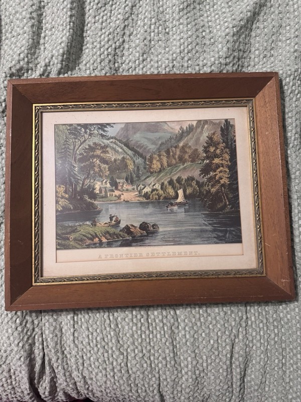 Currier & Ives «A Frontier Settlement» Licensed Litho Print Matted & Framed