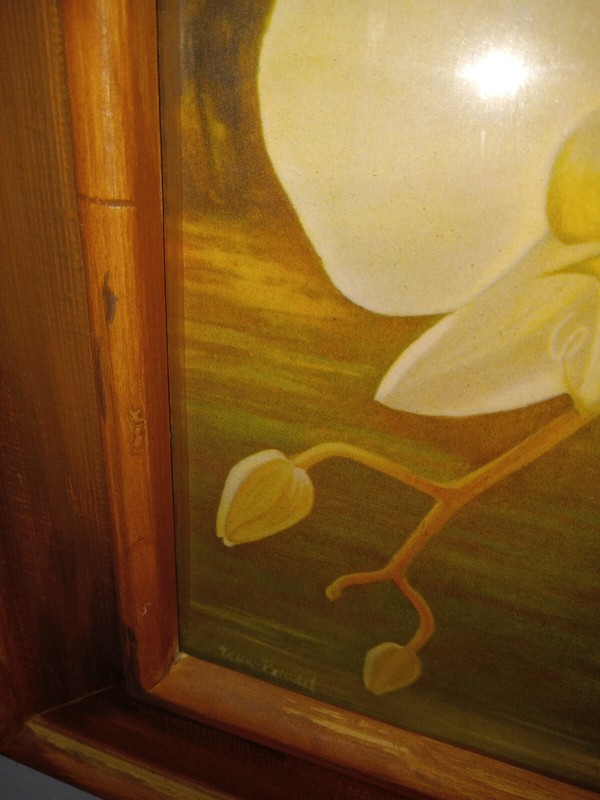 Edna Reindel Framed Floral Art Print With Bamboo Type Frame 17" x 18.5" gallery