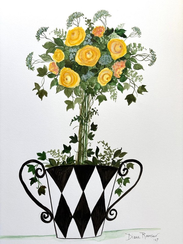 Diane Ramseur Original Signed Artwork Botanical Yellow Roses