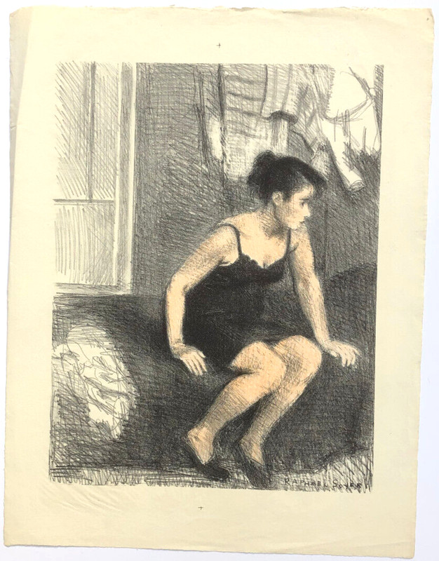 Behind Screen-Model Resting-20 1/4 x 15 5/8" Color Lithograph-1949-Raphael Soyer gallery