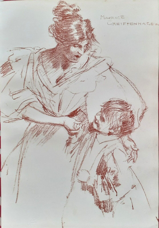 1897 AUTO-LITHOGRAPH by MAURICE GREIFFENHAGEN (1862-1931) – WOMAN AND CHILD