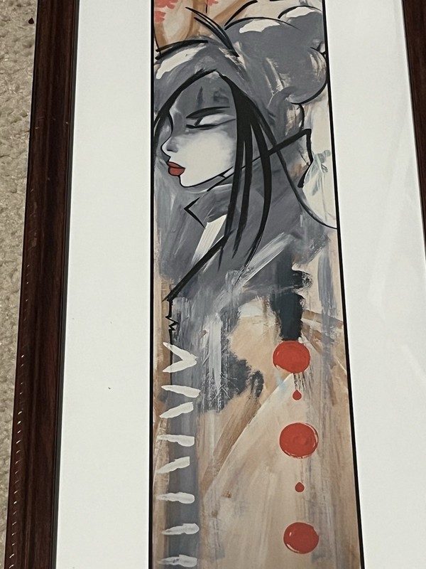 Anime Woman Artwork Reproduction Signed Dwari In 21 1/2 X 9 1/2 Frame Size