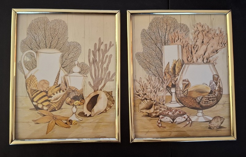 Lot Of 2 Frank Massa Signed Gold Framed Prints «Beach Still Life»