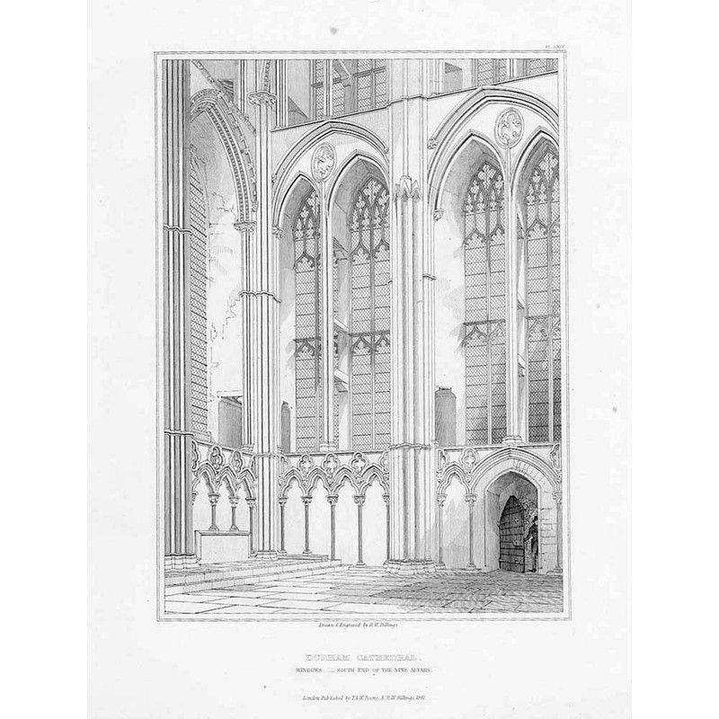 DURHAM CATHEDRAL Windows South End of the Nine Altars – Antique Print 1841