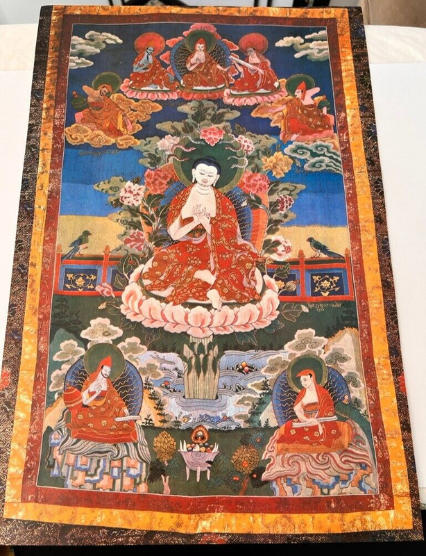 Vintage Tibetan Buddhism Thangka Print Large 14" X 20.5" Gorgeous