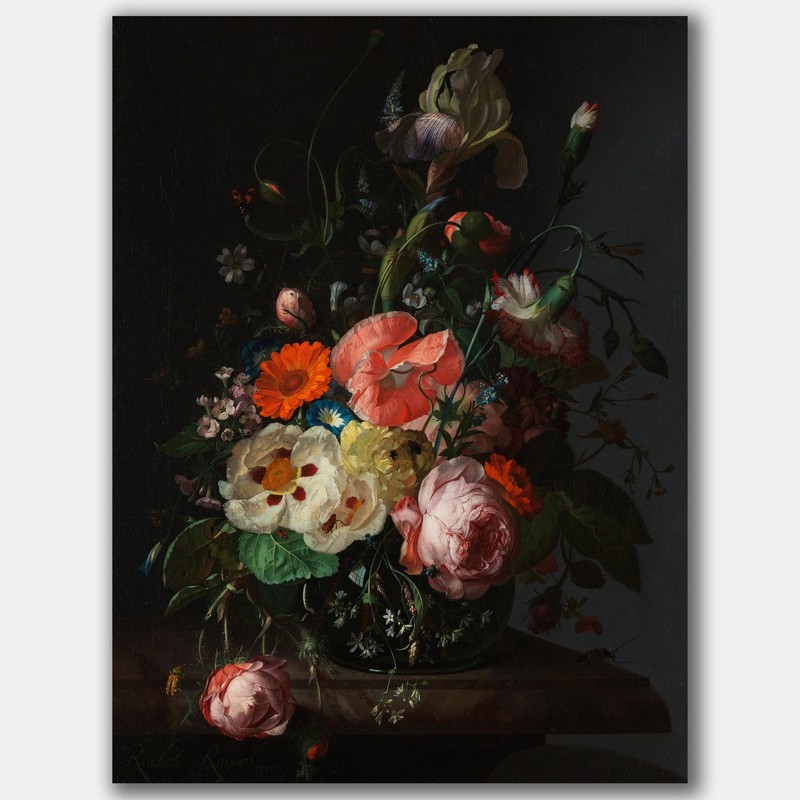 Rachel Ruysch Still Life Flowers on Marble Tabletop Old Master Giclee Art Print