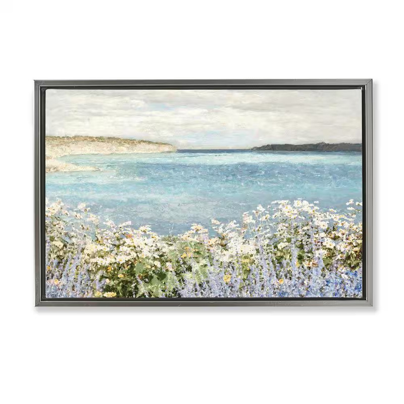 Daisy Field over Sea by Amber Sterling Gray Floater Frame Nature Graphic Art Pri