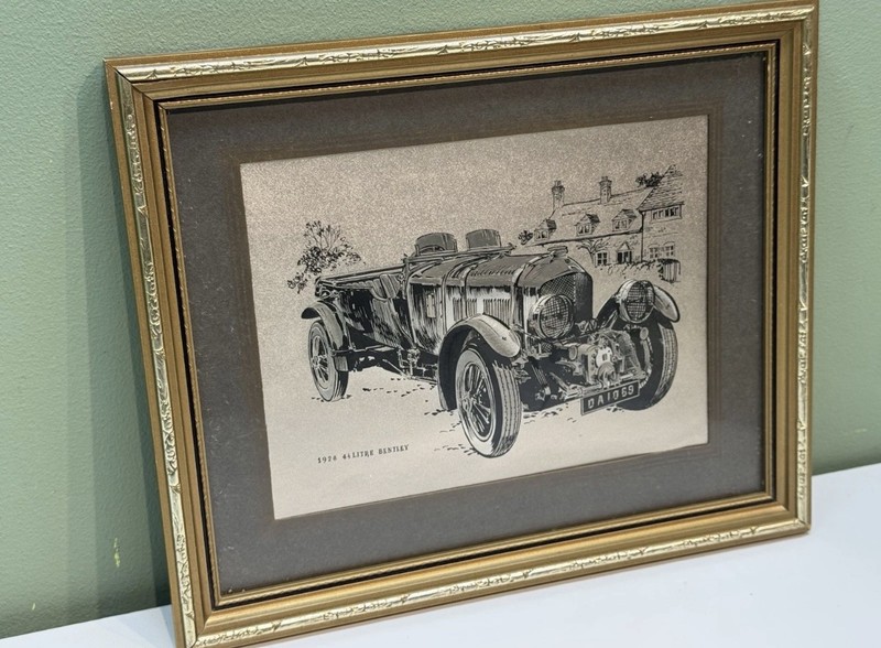 Gold Foil Print Classic Cars Frame d1928 4ltr Bentley Car Picture Wall Decor