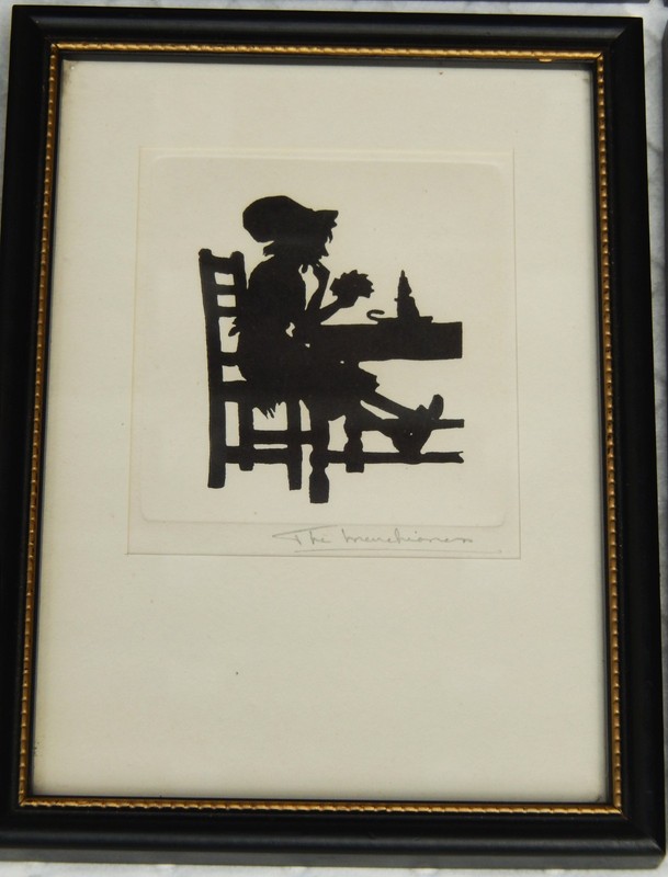 6 Charles Dickens Characters Black & White Framed Silhouettes Vintage gallery