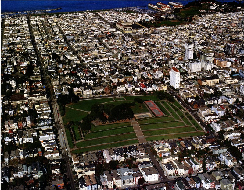 1986 Vintage Print San Francisco Alta Plaza Pacific Heights House Park Aerial