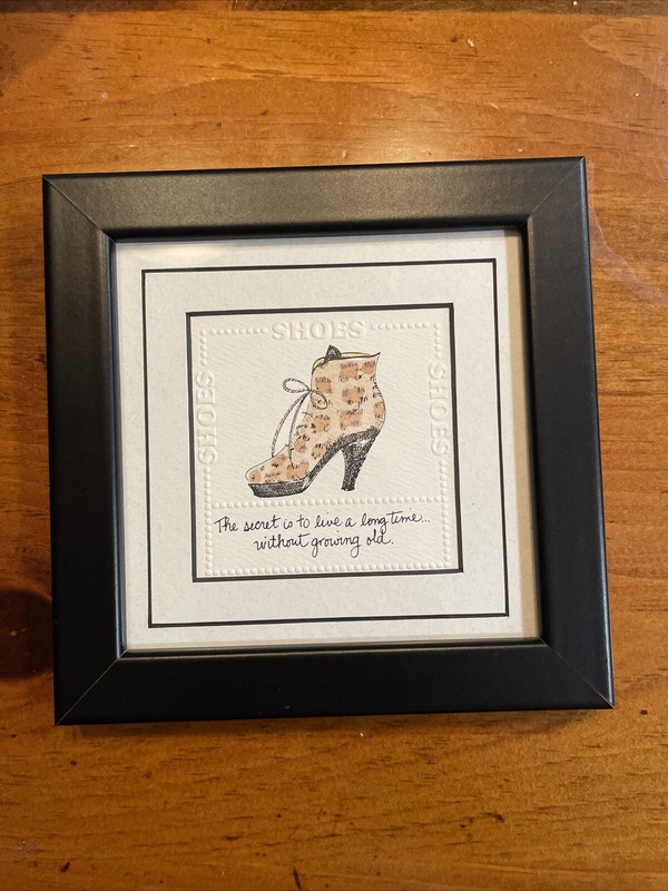 Hand Painted & Embossed Framed Shoe Art «The Secret is to Live a Long time ….»