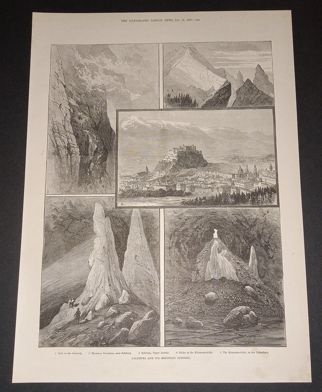 AUSTRIA-SALZBURG-MOUNTAIN SCENERY-ORIGINAL ANTIQUE PRINT-1887