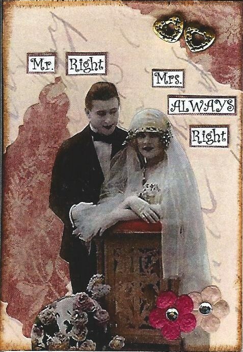 ACEO ATC Art Card Collage Print Women Ladies Bride Groom Men Wedding Humor