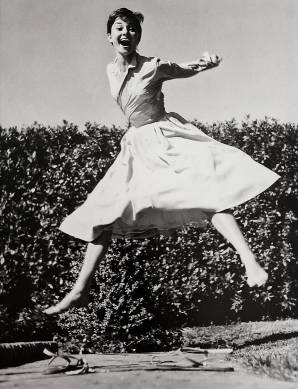 1955/76 Vintage AUDREY HEPBURN Jumping Actress By PHILIPPE HALSMAN Duotone Art