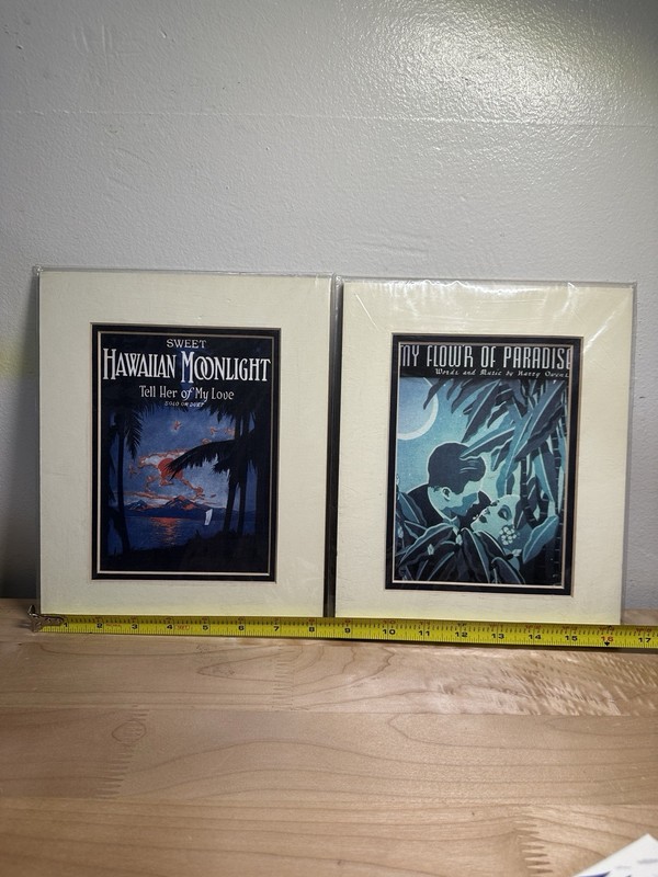 Vintage Hawaiian Art Print Set Sweet Hawaiian Moonlight & My Flower of Paradise