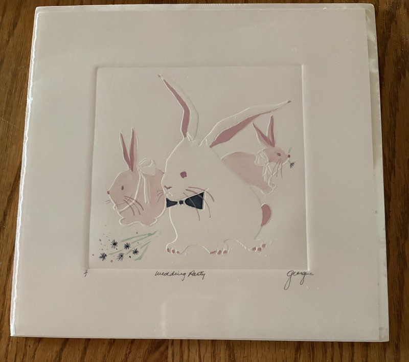 EMBOSSED ART Bunnies "Wedding Party" 8" Laguna Beach Sawdust Festival by Georgie gallery