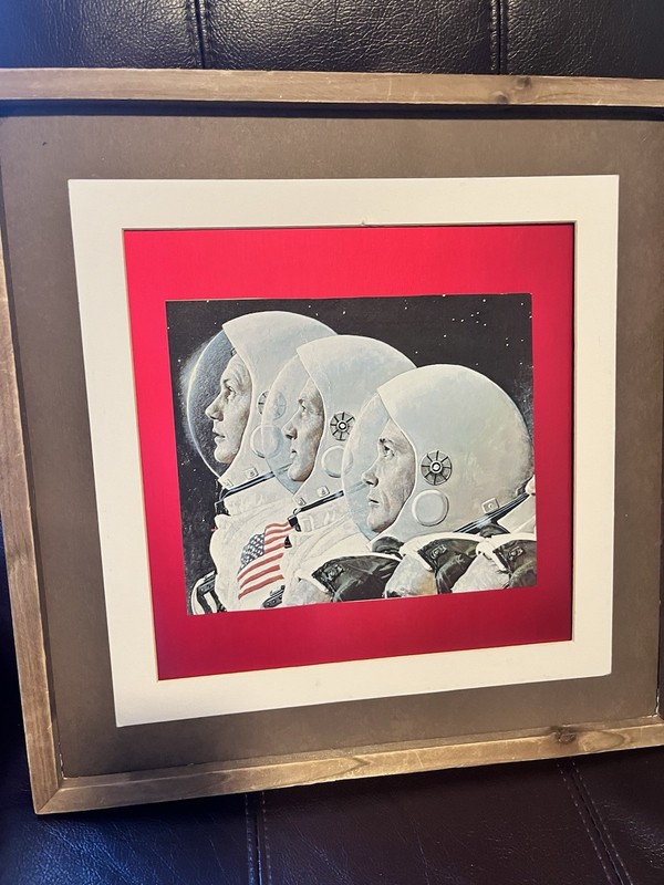 Apollo 11 Space Team Copy Reprint Of Norman Rockwell Art In Frame Size 16 X 16