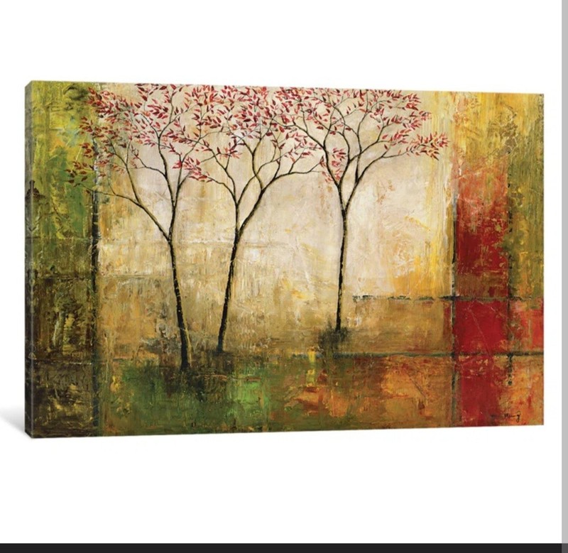 40W"x30H" MORNING LUSTER II by MIKE KLUNG - TREES RED LEAVES ABSTRACT CANVAS gallery