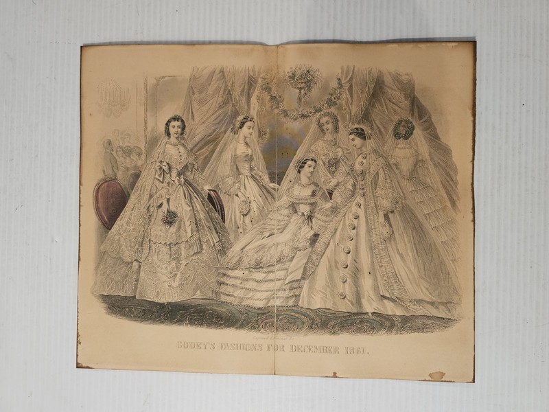 Antique Godey’s Fashions-Victorian 1861 Bridal Wedding Attire Image-READ-C PICS.