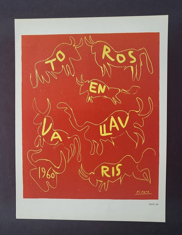 Pablo Picasso, Toros En Vallavris 1960 Vintage Poster 1964 Platesigned