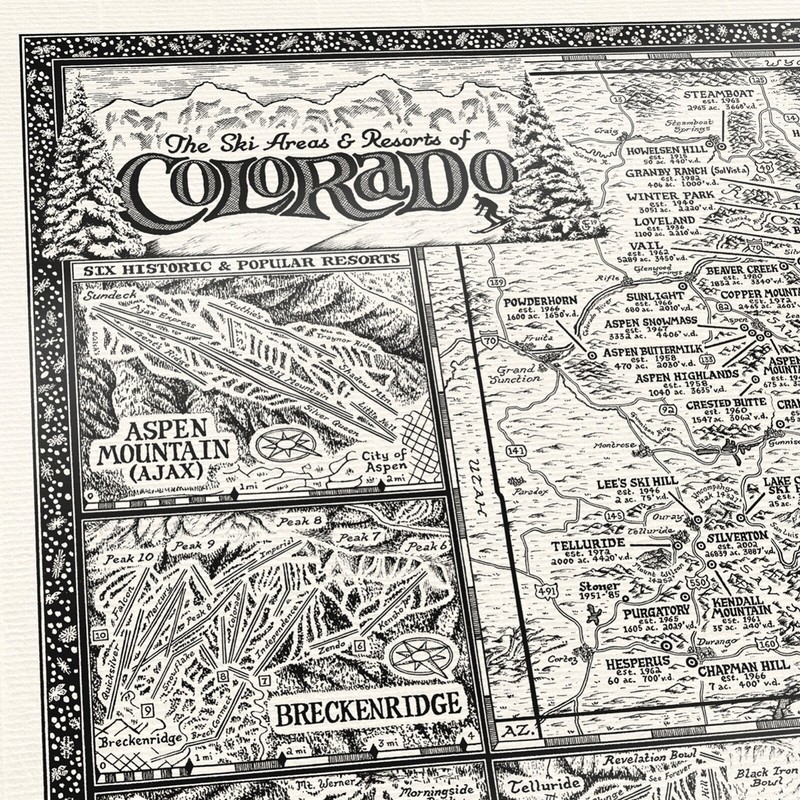 Map of Colorado Ski Areas & Resorts – Fine Art Prints by Manuscript Maps