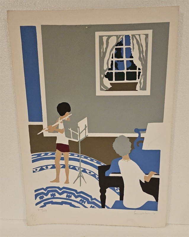 Vintage Litho/Seri "Boy With Flute Woman on Piano" Ltd Ed 217/250 Unknow Artist gallery