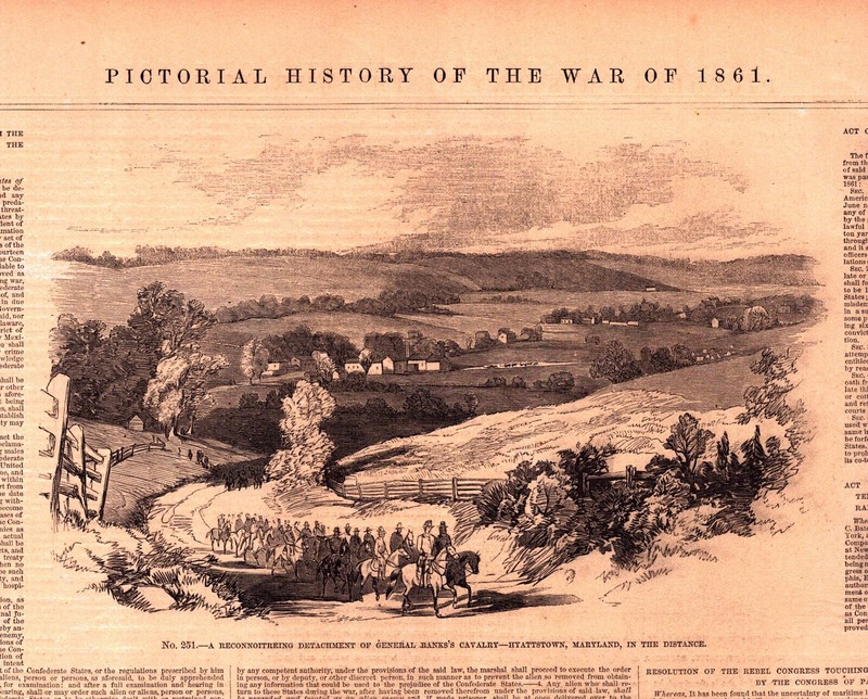 GENERAL BANKS’S CAVALRY, HYATTSTOWN, MARYLAND Antique engraving 1861