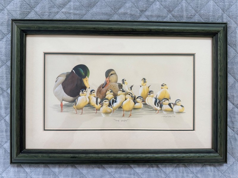 Art Lamay The Kids Mallard Duck Print in Hunter Green Frame Horizontal c 1986