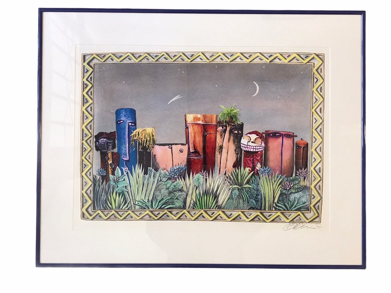 Tiki NIght Sky Artist Campbell XCIV Limited Edition Lithograph Print No. 73/250