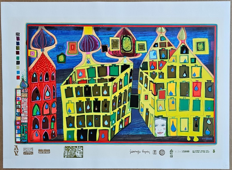 Friedensreich Hundertwasser Mit der Liebe warten tut weh abstract Numbered art