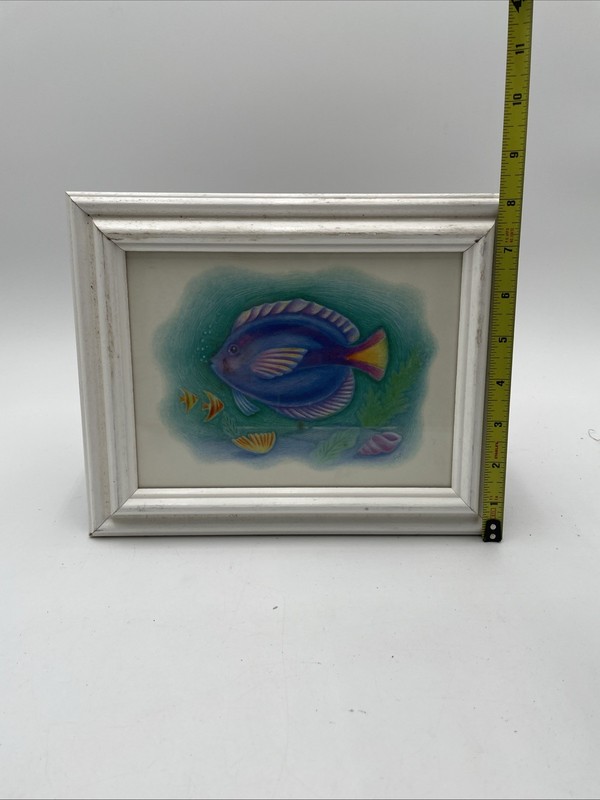 Vintage 90s Signed SW Tropical Fish Framed Art Print Caribbean Beach Decor gallery