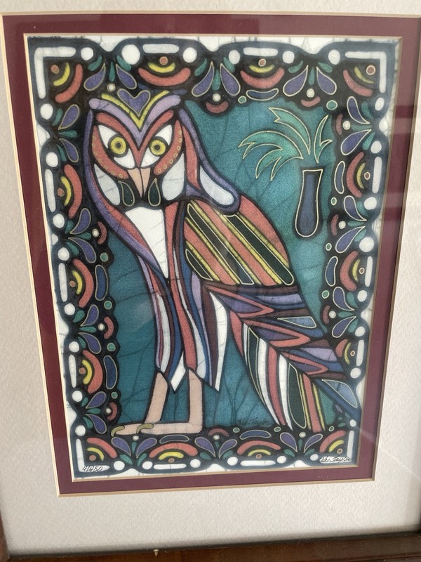 Rare Kae Taylor Owl Batik Art Print Ltd Ed. Matted/Framed Signed 17”x14” # 4/450 gallery