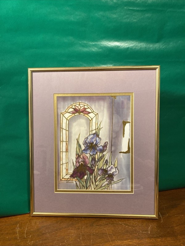 Purple And Blue Iris Tulip Gold Leaf Foil Print Tulips Stained Glass Window E.C